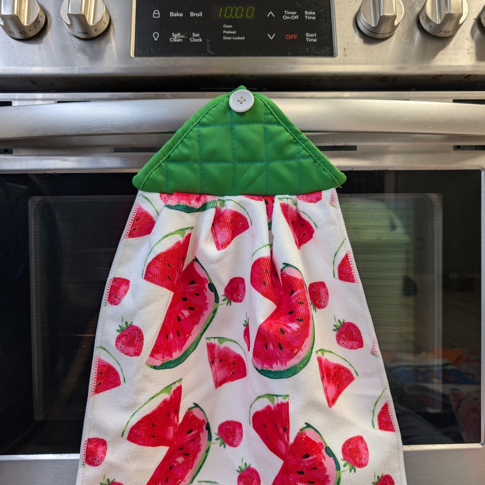 Watermelon Print Kitchen Towel with Green Accent